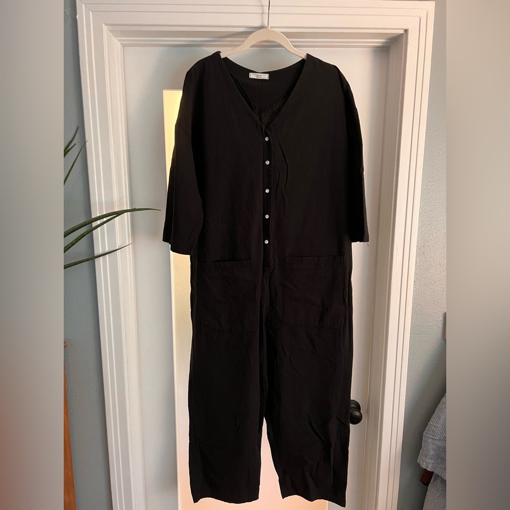 Cropped jumpsuit, cotton, black, size 6/8